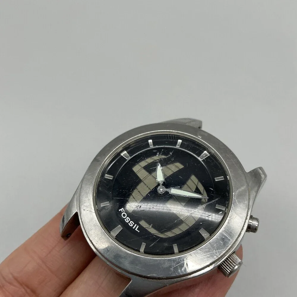 Fossil JR-8522 Mens Watch 40mm Black Dial Stainless For Parts Analog Not Running